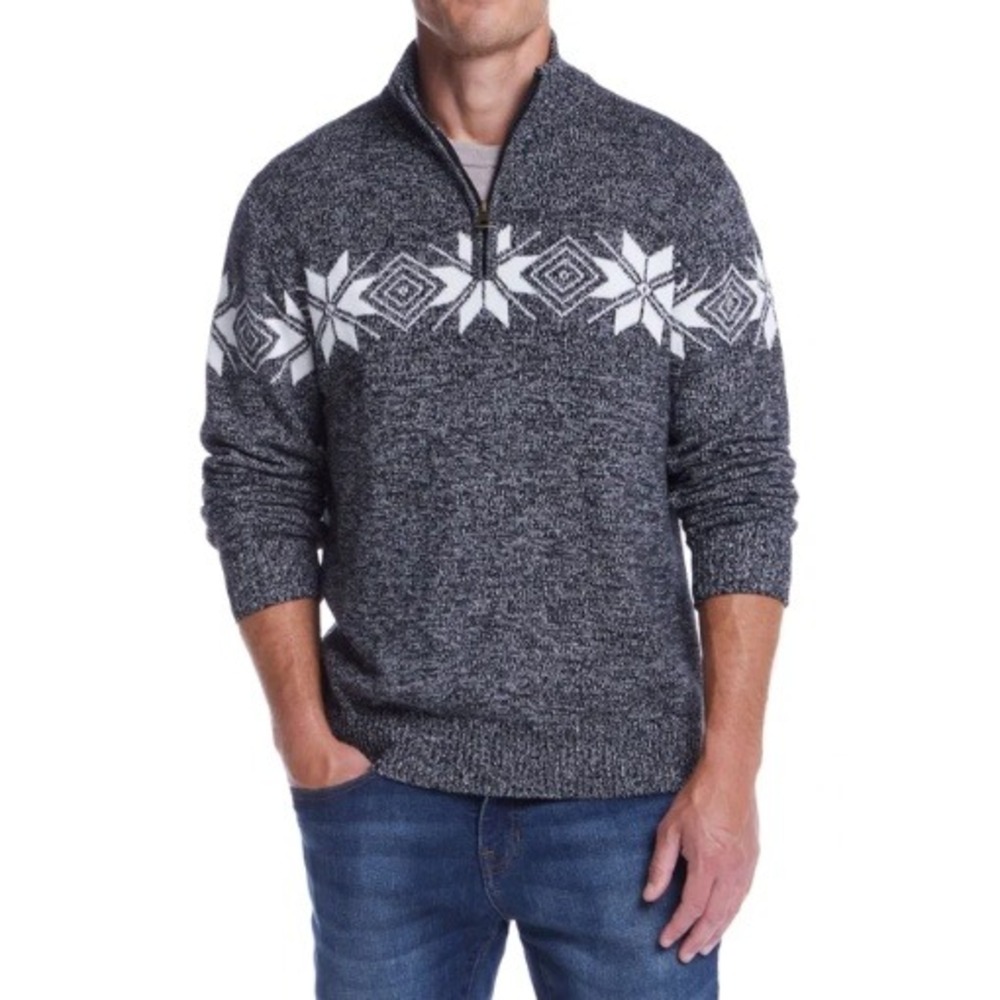 Weatherproof Vintage Charcoal Gray Snowflake Quarter 1/4 Zip Holiday Sweater XL
